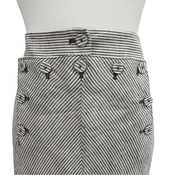 J. Crew Linen Size 4 Midi Sailor Button A-Line Skirt Striped Lace Up Back - Picture 5 of 10